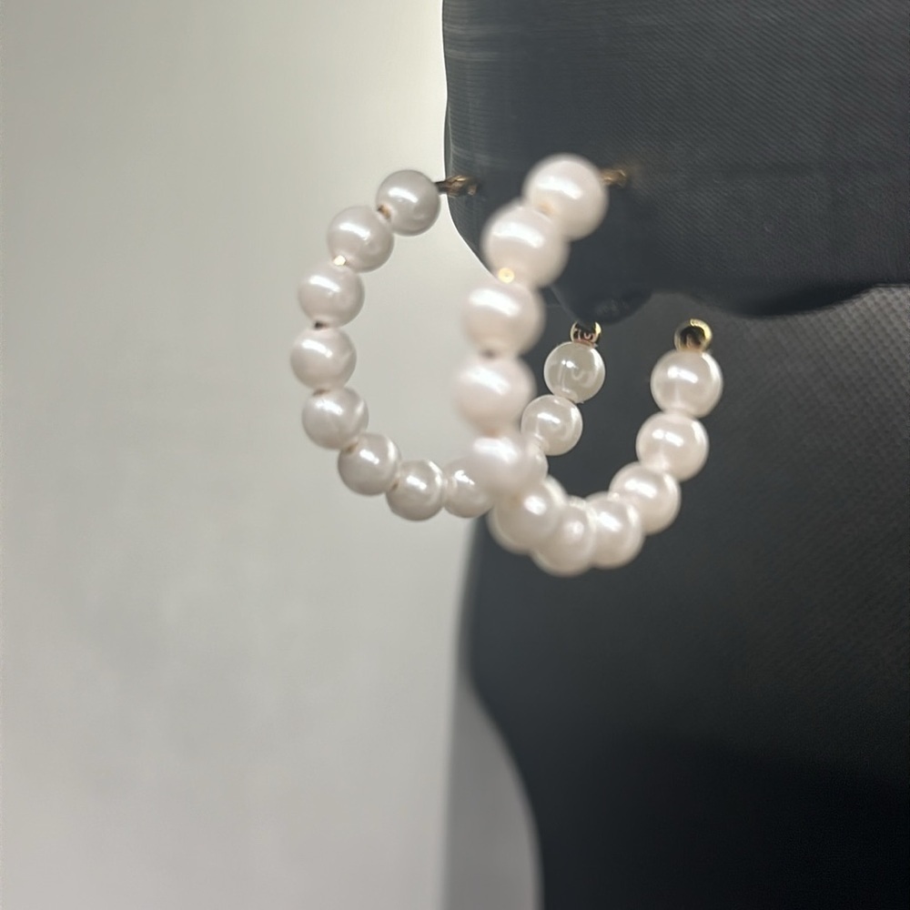 Classic White Simulated Pearl Gold Tone Elegant C-Hoops | Timeless Jewelry - Picture 13 of 16